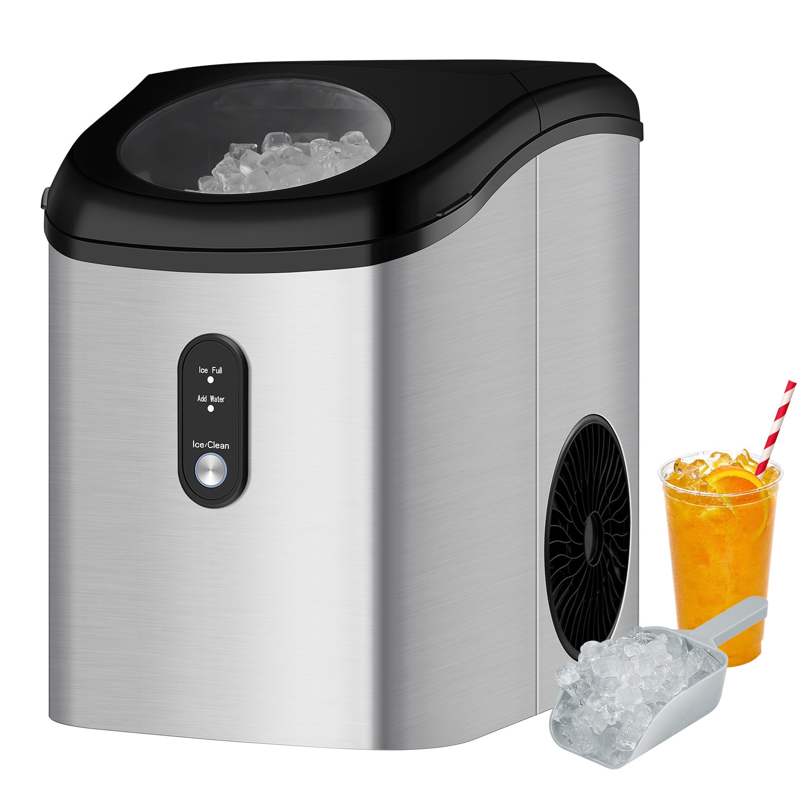 Garvee Compact Nugget Ice Maker - 33 lbs/Day Countertop Pellet Ice Machine with Soft Chewy Pebble Ice, Includes Ice Scoop & Basket for Home Use | Fast 6-Minute Ice Making, One-Click Operation, Quiet Low Noise | Perfect for Cocktails, Sodas, Home Bars & Office Use