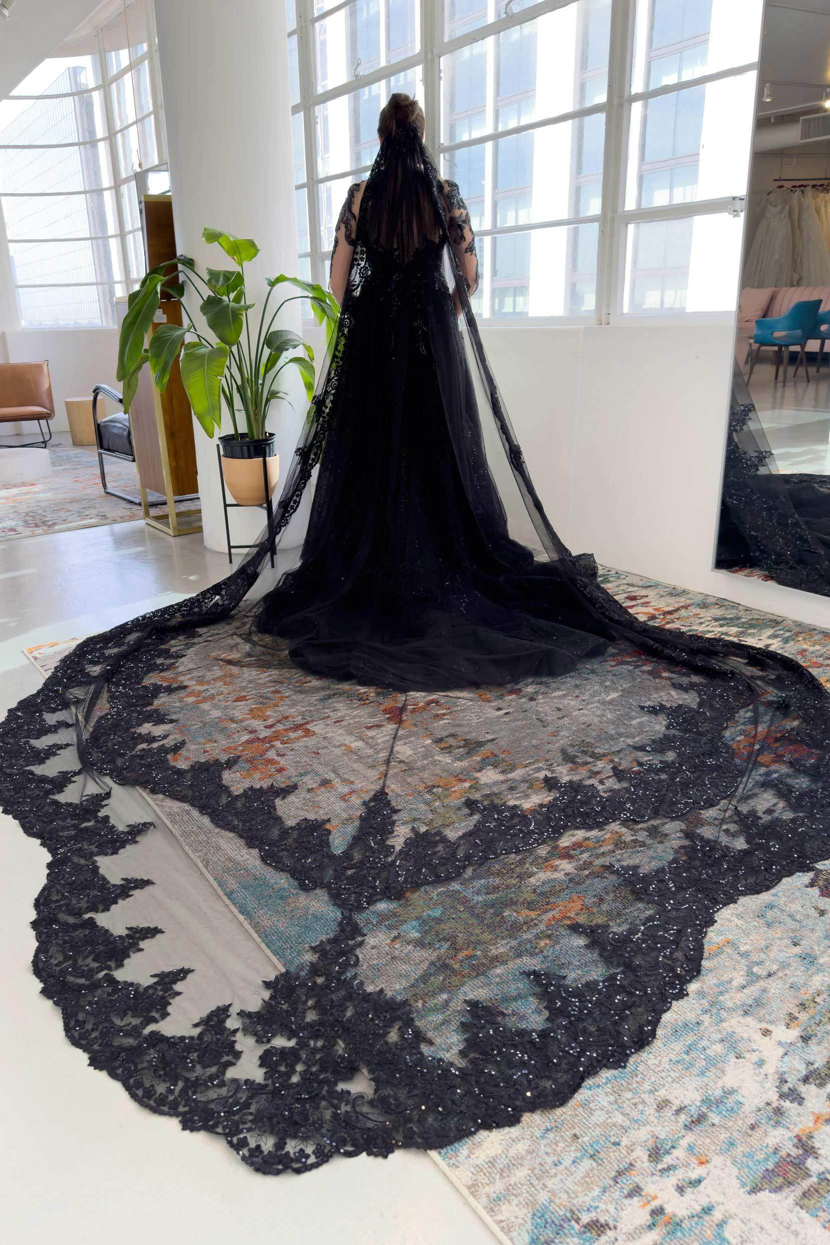 Elegant One-Tier Lace Edge Tulle Cathedral Wedding Veil with Appliques (CV0340) - Perfect for Bridal Gowns, Formal Weddings & Romantic Photoshoots