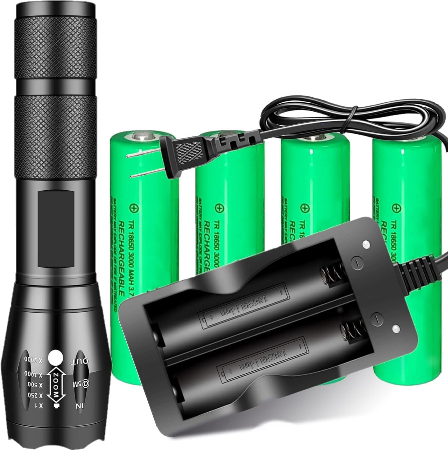 Super Bright LED Flashlight with 18650 Battery Charger - 5 Modes Adjustable, High Lumens, Compact Design for Camping, Hiking, Outdoor Adventures & Emergency Situations