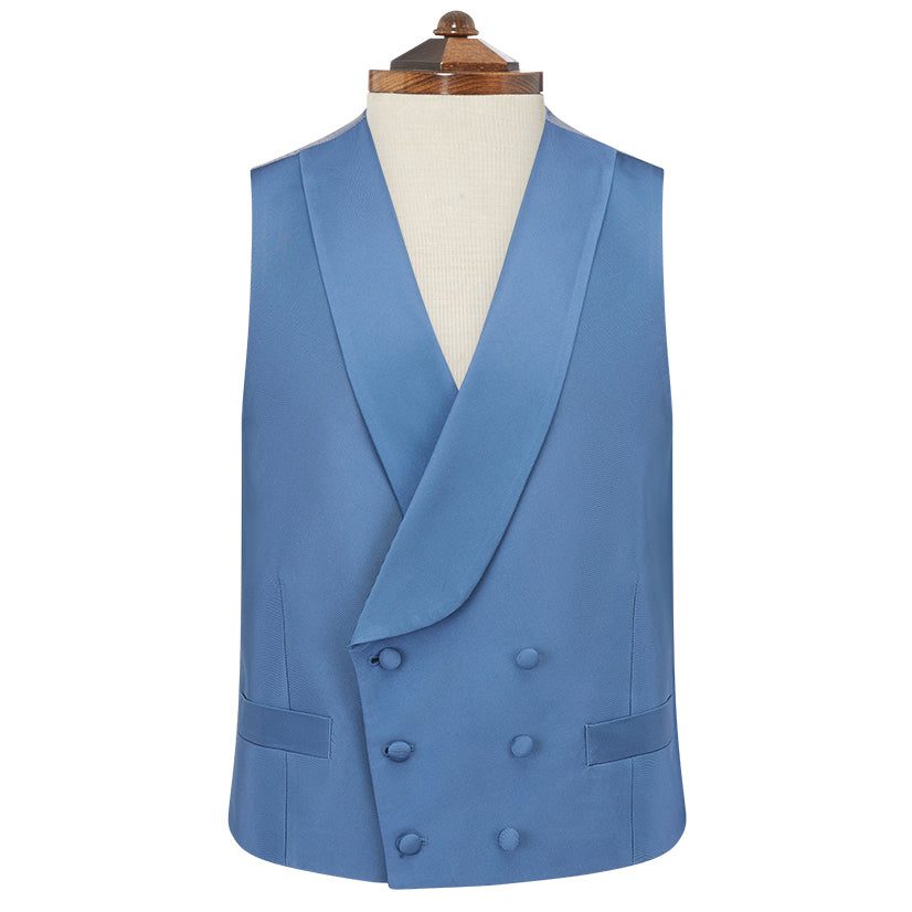 Premium Hudson Dark Blue Grosgrain Silk & Cotton Waistcoat for Men | Formal Vest for Weddings, Business & Special Occasions