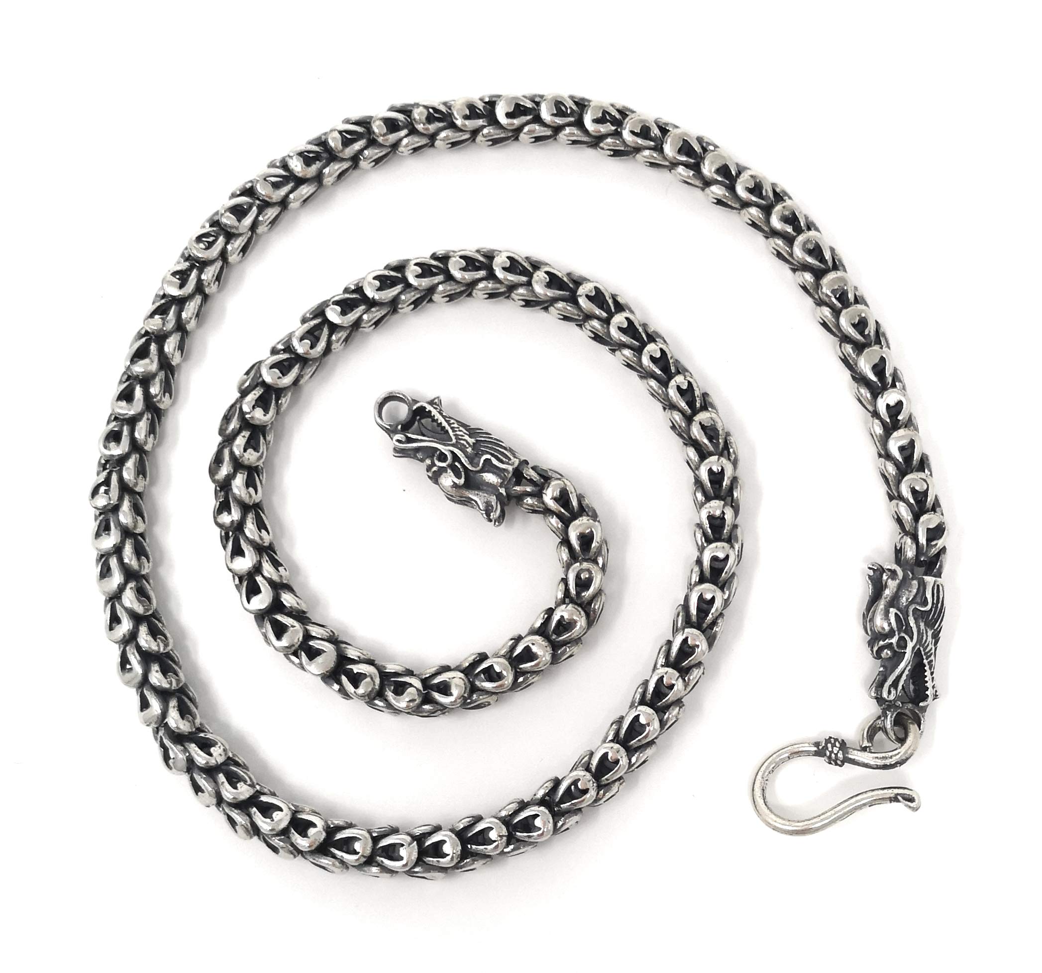 925 Sterling Silver Dragon Chain Necklace - Handmade Vintage Thick Heavy Jewelry 18'' to 32'' Adjustable Length for Men & Women | Perfect for Gifts, Cosplay, and Gothic Fashion