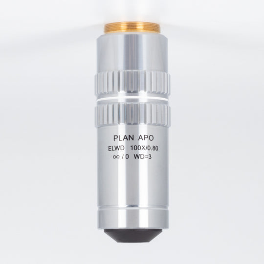 Plan Apochromat ELWD Objective Lens 100X Magnification 0.800 NA 3mm WD - High Resolution Microscope Objective for Biological Research, Semiconductor Inspection & Industrial Quality Control