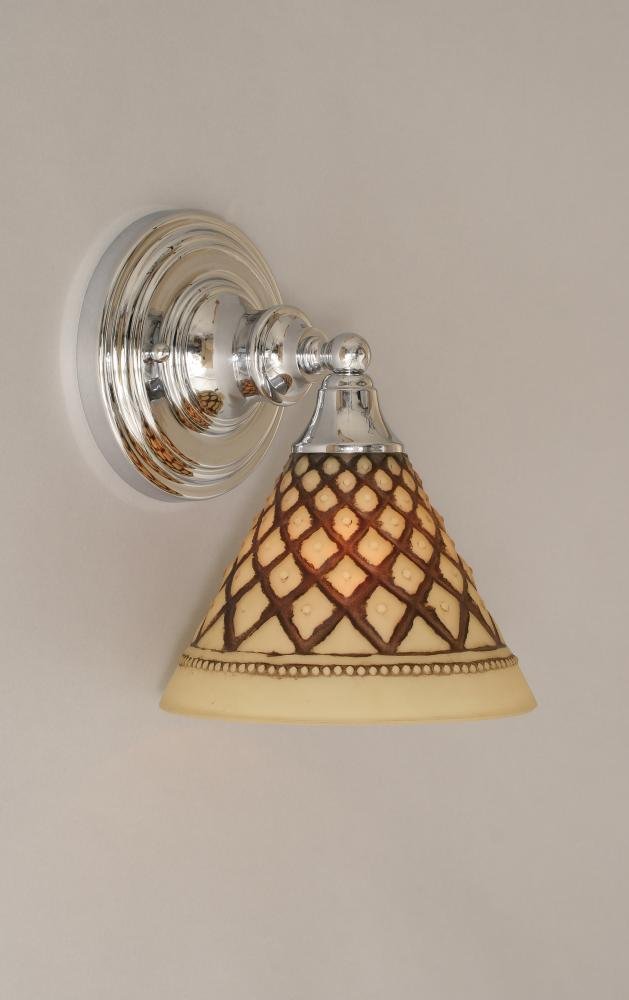 Chrome Wall Sconce with Chocolate Icing Glass Shade - Modern One Light Fixture for Bedroom, Living Room & Hallway Lighting