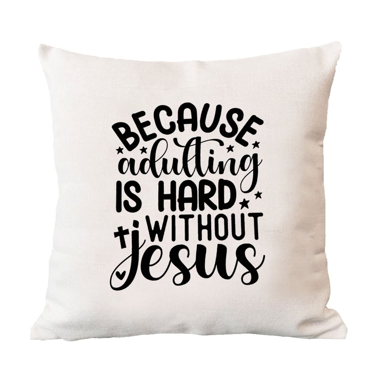Religious Christmas Decorative Pillow Cover 18x18 Inch - Bible Verse Christian Cushion with 'Because Adulting is Hard Without Jesus' Design for Living Room, Bedroom & Housewarming Gifts - Perfect for Holiday Decor & Spiritual Comfort