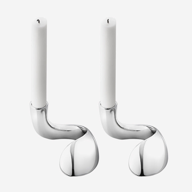 Georg Jensen Bloom 2-Piece Candle Holder Set - Polished Stainless Steel Home Decor for Dining Table, Wedding Centerpiece & Modern Interior Design
