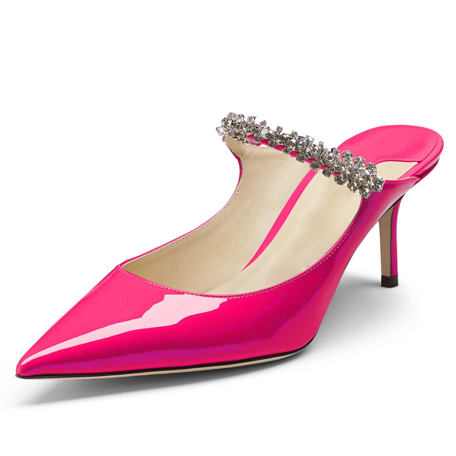 MIRAAZZURRA Women's Rhinestone Strappy Stiletto Heels - Pointed Toe Slip-On Mules for Wedding, Party & Evening Wear - Comfortable Bridal Sandals & Dress Shoes for Women