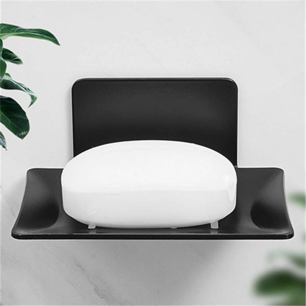 Black Stainless Steel Wall-Mounted Bathroom Shelf - Square Soap Dish Holder & Storage Organizer for Shower, Bathtub, and Vanity Countertop