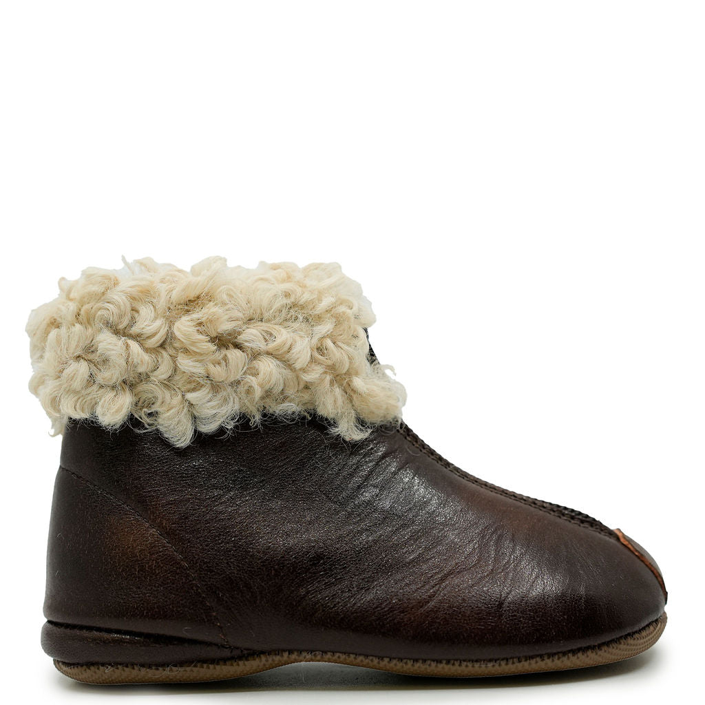 Pepe Chocolate Shearling Zipper Bootie - Women's Winter Fur Lined Ankle Boots with Non-Slip Sole | Cozy House Shoes for Indoor & Outdoor Use