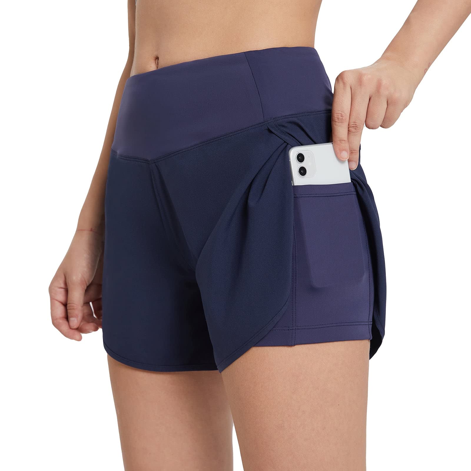 BALEAF Women's 2-in-1 Running Shorts with Built-in Liner - Lightweight Quick-Dry Athletic Yoga Workout Shorts with Pockets - Perfect for Gym, Jogging & Outdoor Activities