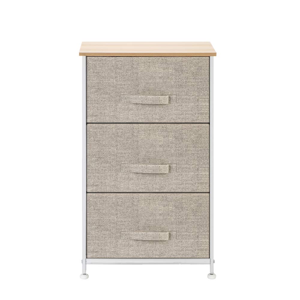 Beige 3-Drawer Fabric Dresser Organizer with Sturdy Steel Frame & Wood Top - Bedroom Storage Tower for Closet, Nursery, Hallway & Entryway Organization | Space-Saving Home Decor Solution