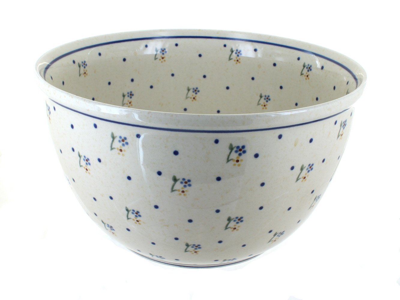 Blue Rose Polish Pottery Country Meadow Large Mixing Bowl - Handmade Ceramic Serving Bowl for Baking, Cooking & Decor - Perfect for Farmhouse Kitchens & Rustic Dining