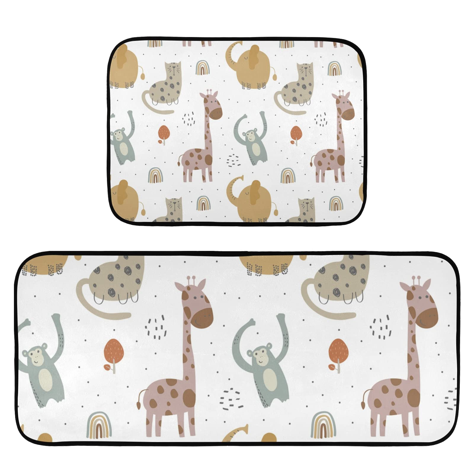 Elephant Monkey Anti-Fatigue Kitchen Mat Set of 2 - Non-Slip Waterproof Floor Mats for Sink Area, Durable Home Decor Standing Rugs, Perfect for Kitchen, Laundry Room, and Bathroom Use