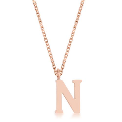 Elaina Rose Gold Stainless Steel Initial Necklace - Personalized N Letter Pendant Jewelry for Women, Gift for Her, Birthday, Anniversary, Valentine's Day
