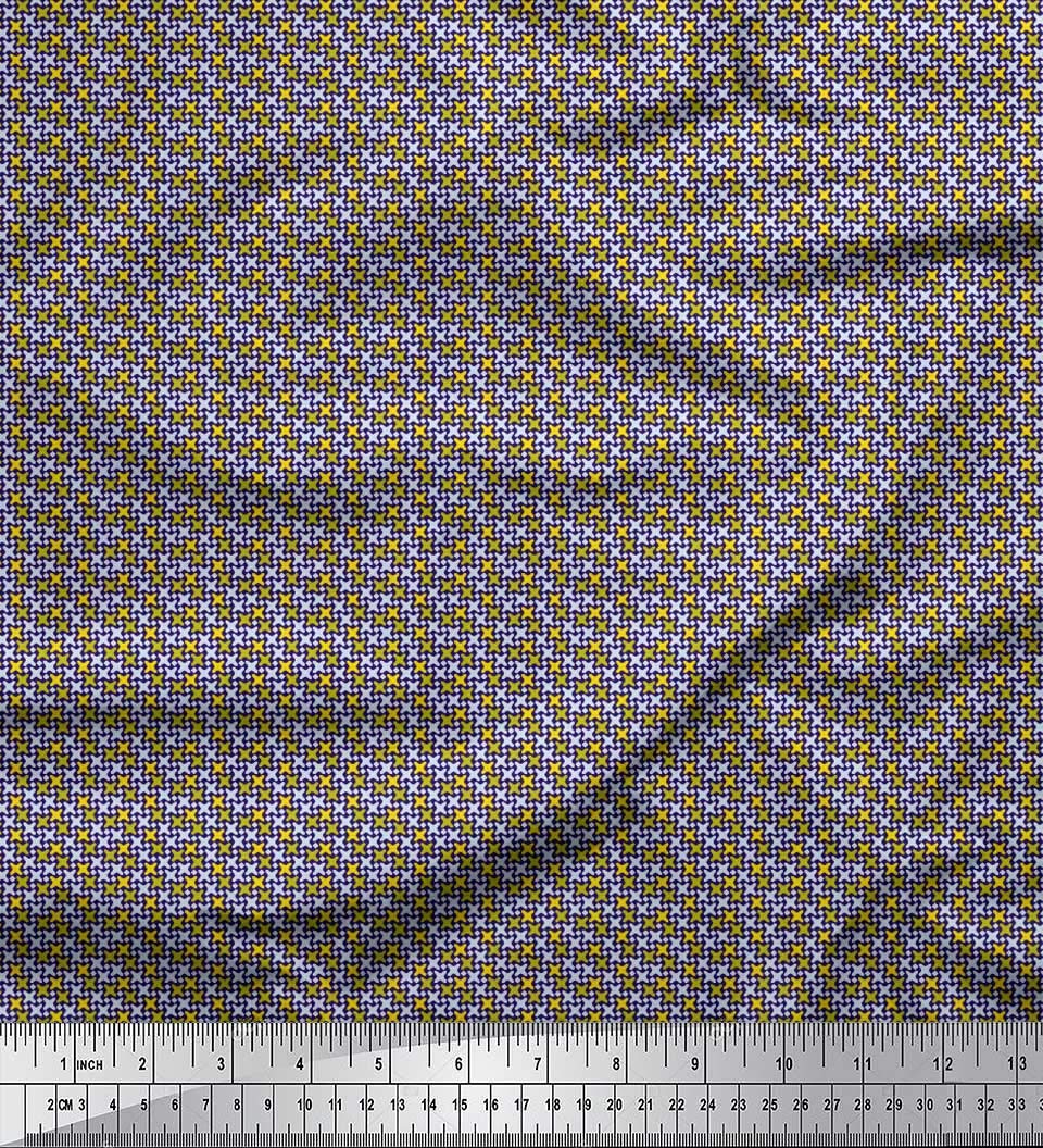 Soimoi Blue Polyester Georgette Fabric by The Yard - 52 Inch Wide Diamond & Cross Geometric Print Shirting Material for Dresses, Blouses, and DIY Fashion Projects