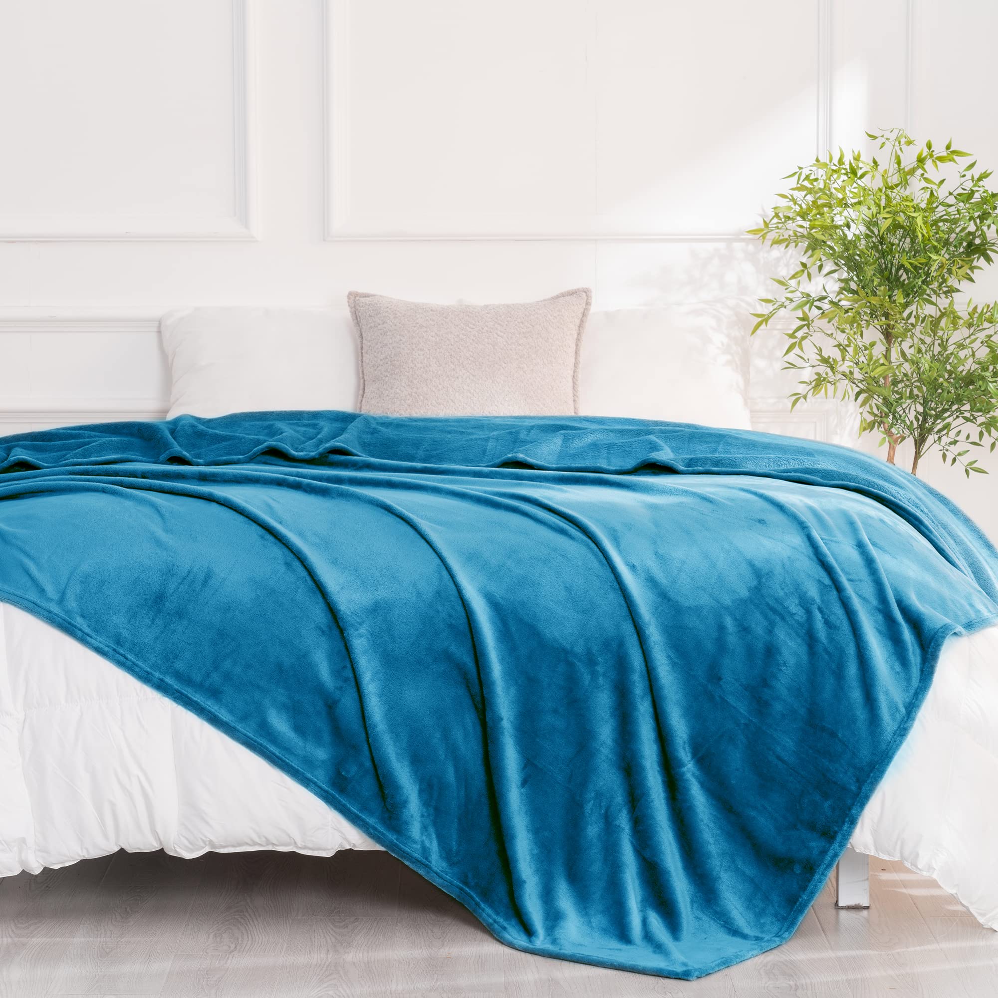 RECYCO Large Fleece Queen Size Blanket 90x90 Inch - Ultra Soft & Cozy All-Season Bed Blanket for Adults - Lightweight Fuzzy Warm Throw for Bedroom, Couch, Sofa & Travel - Blue Queen Blanket for Winter & Summer Use