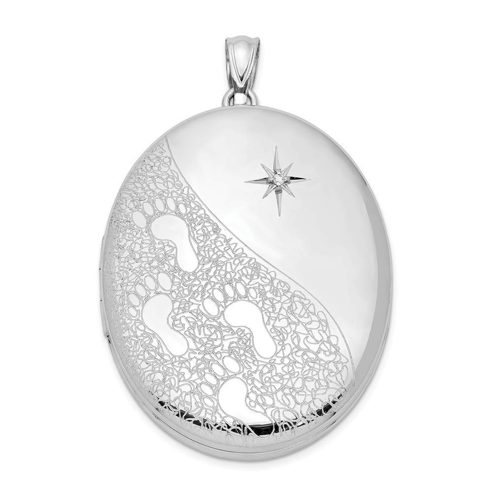 Roy Rose Jewelry Sterling Silver Diamond Footprint 34mm Oval Locket Pendant - Perfect for Memorial Gifts, Baby Keepsakes & Personalized Jewelry