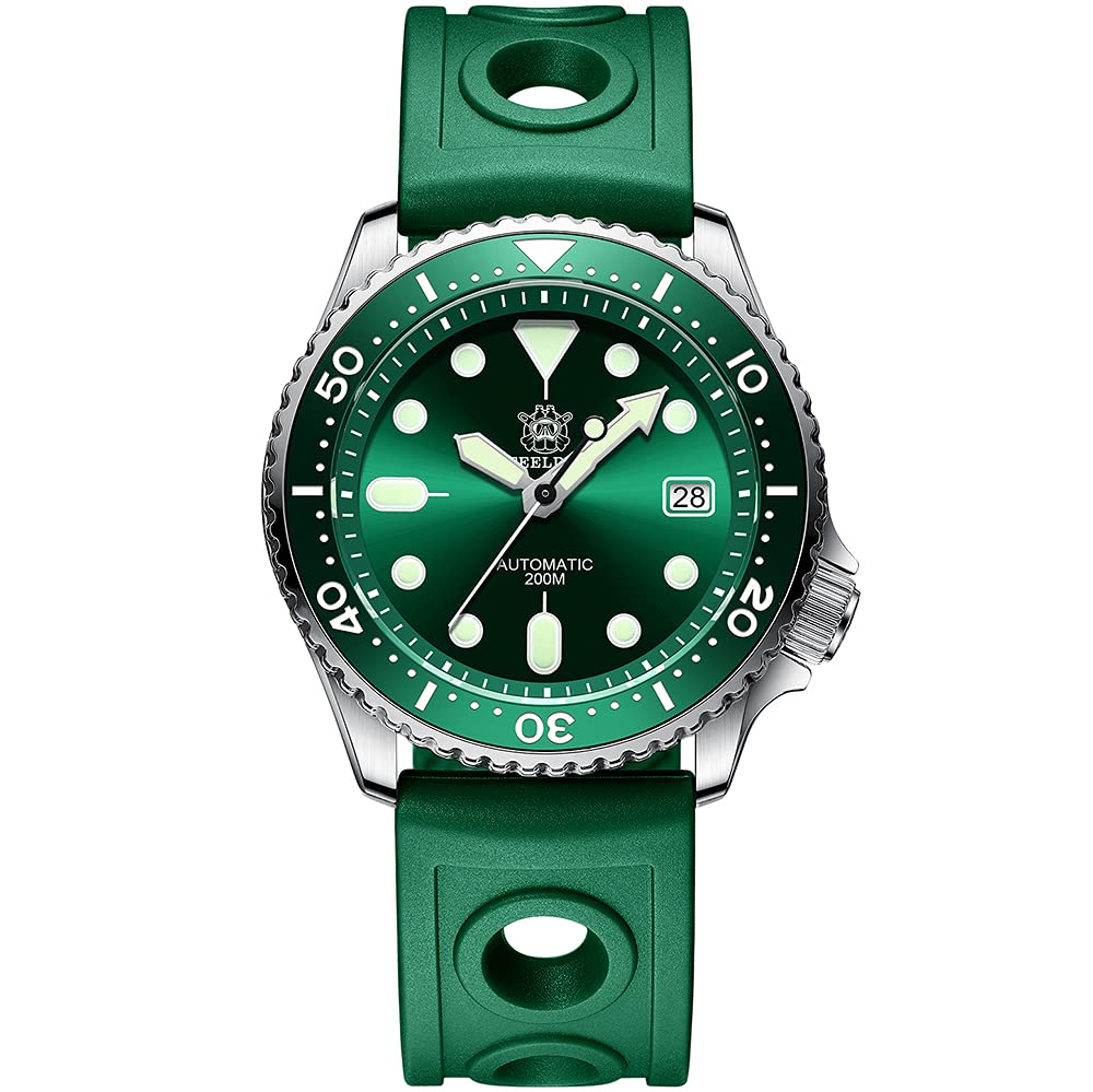 STEELDIVE Men's Automatic Diver Watch 200m Waterproof - NH35 Mechanical Movement, C3 Luminous, Ceramic Bezel & Sapphire Crystal - Professional Dive Wristwatch for Swimming, Snorkeling and Water Sports (Model SD1996-AC)