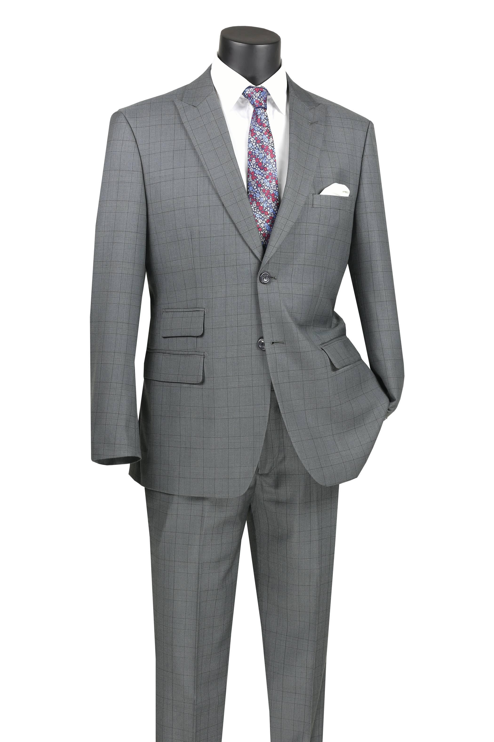 Premium Gray Windowpane Modern Fit Men's Suit - Slim Cut Business Formal Attire for Weddings, Interviews & Office Wear