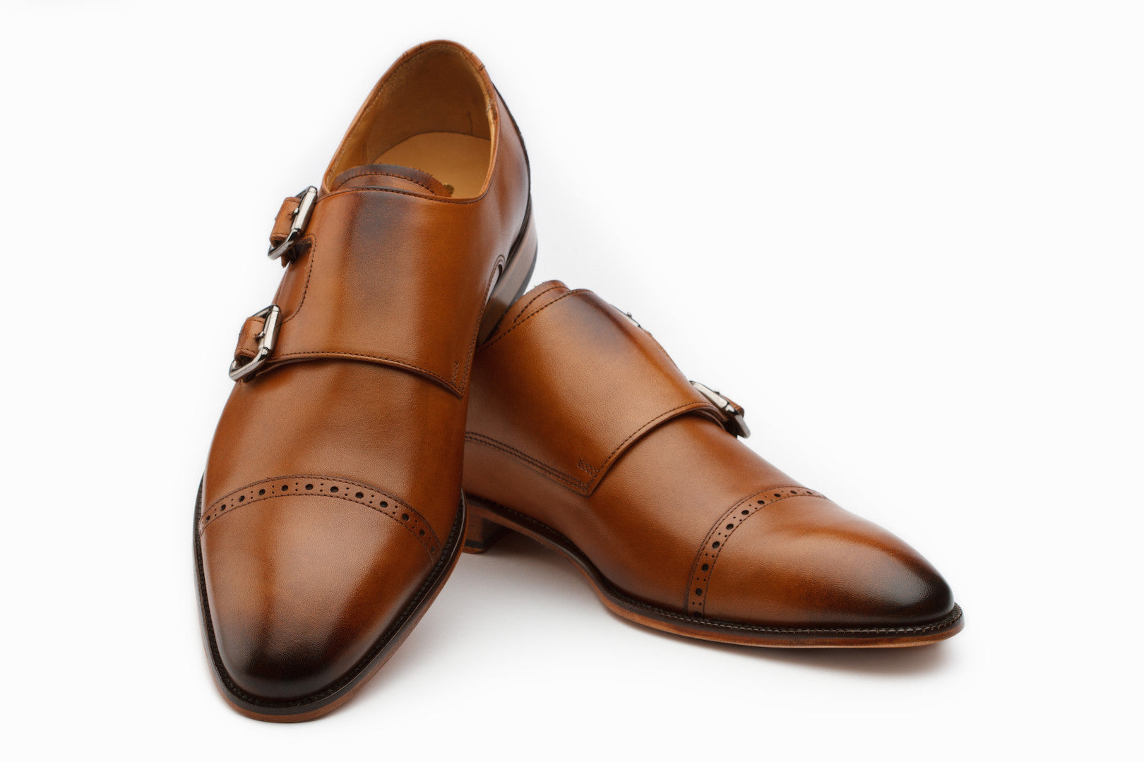 Premium Double Monkstrap Dress Shoes for Men - Classic Tan Leather Business Formal Oxfords - Perfect for Office, Weddings & Special Occasions