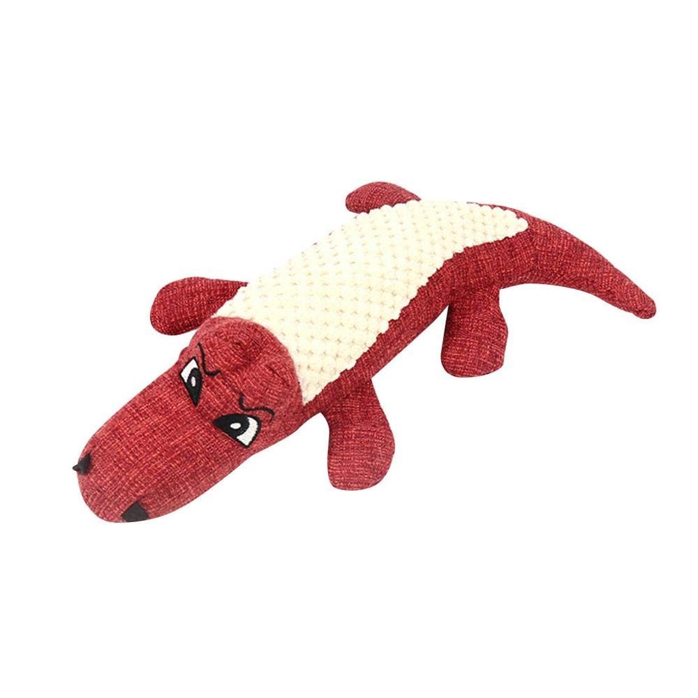 Durable Linen Plush Dog Chew Toys with Squeaky Noise & Teeth Cleaning - Puppy Training Supplies for Small & Large Dogs - Perfect for Indoor Play & Outdoor Fetch (Red)