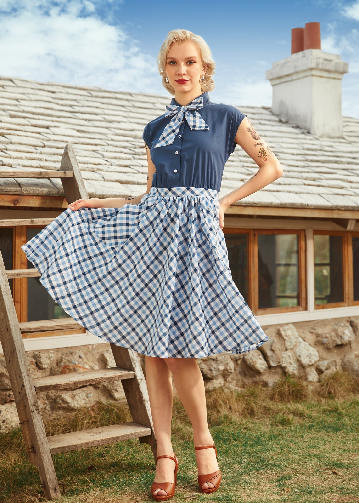 Gingham Grace Bow Dress - Floral Print Summer Dress for Women | Perfect for Beach, Party & Casual Wear