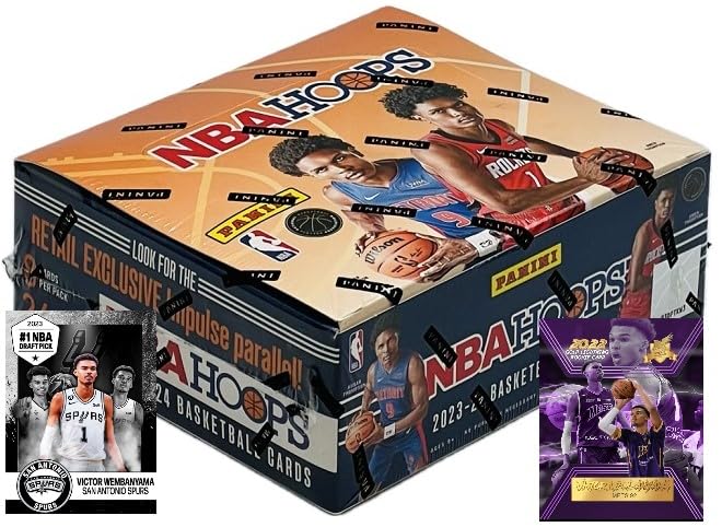 2023-24 Panini NBA Hoops Basketball Trading Cards - Factory Sealed Box with 192 Cards (24 Inserts/Parallels) + Free Victor Wembanyama Art Cards | Collectible Sports Memorabilia for NBA Fans, Card Collectors & Gift Giving