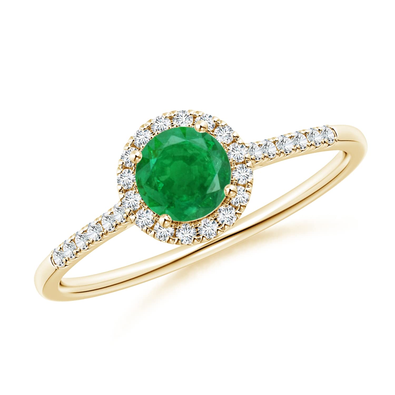 Angara Round Natural Emerald Halo Ring with Diamond Accents (0.45 cttw) - Size 3-13 | Elegant Engagement, Wedding & Anniversary Jewelry Gift for Women