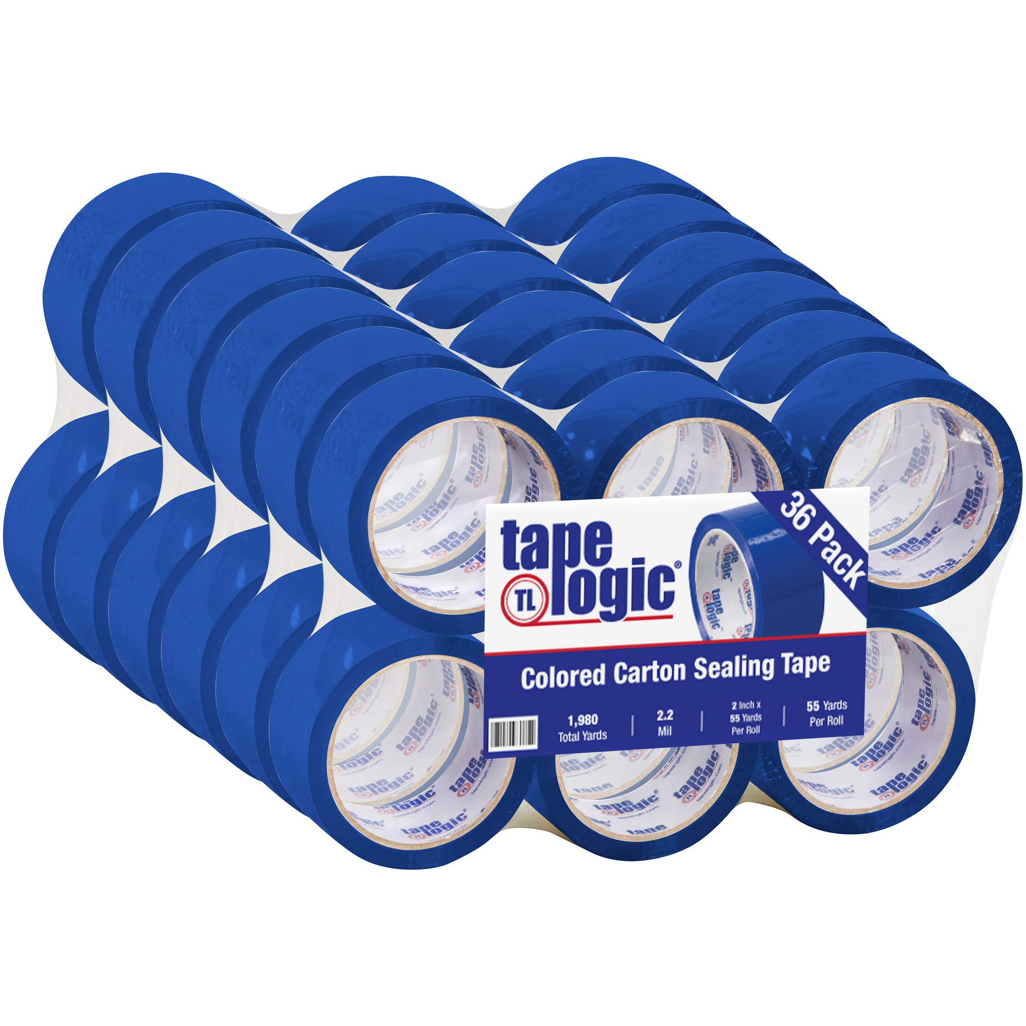 Tape Logic 2 Inch x 55 Yards Heavy Duty Blue Packing Tape - 2.2 Mil Thick, 36 Rolls Bulk Pack - Ideal for Shipping, Moving, Packaging & Color Coding - Perfect for Ecommerce, Warehouse & Office Use