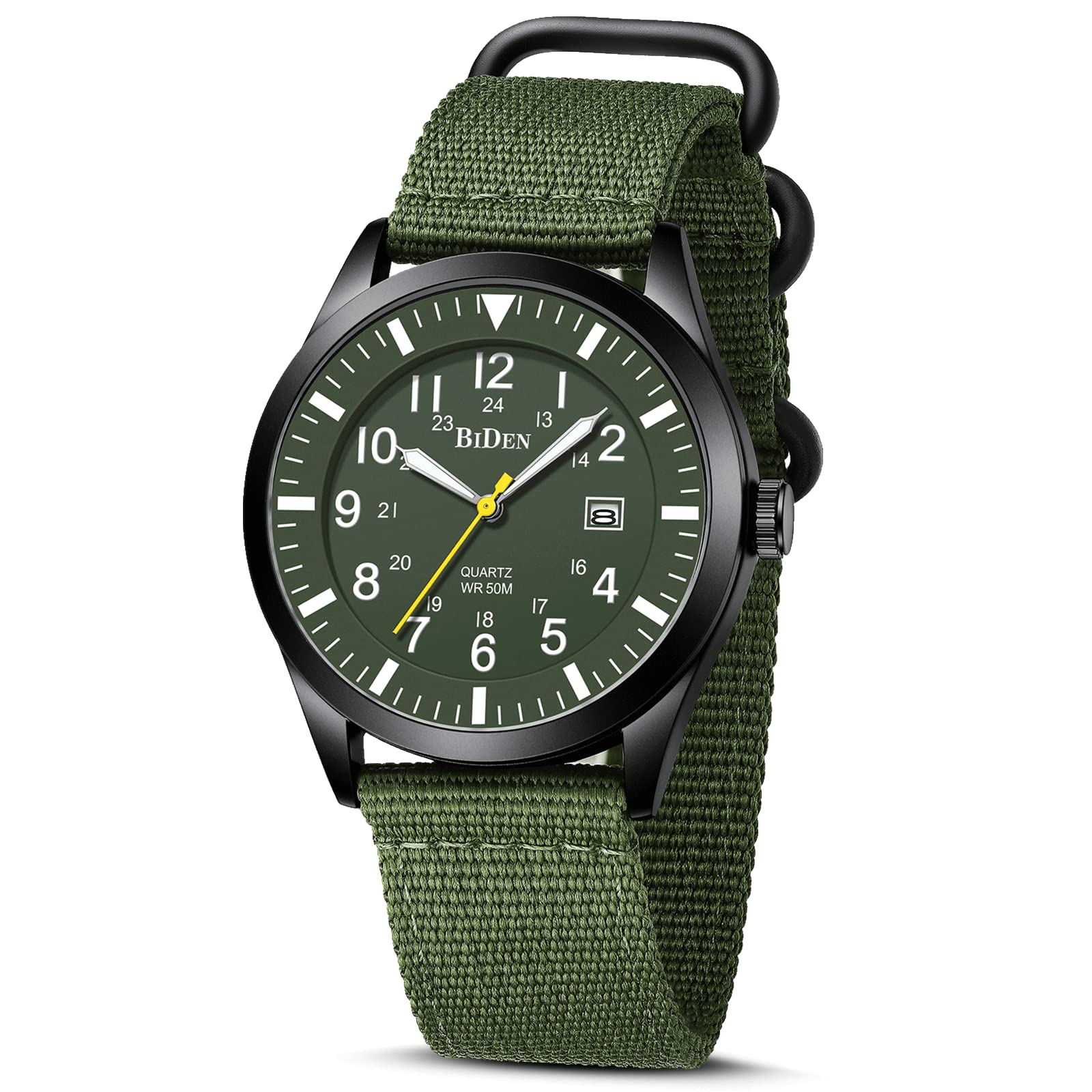 HANPOSH Military Watches for Men - Analog Quartz Waterproof Tactical Watch with Date Display, Nylon Strap - Durable Field & Sports Watch for Outdoor, Hiking, Camping, and Everyday Wear