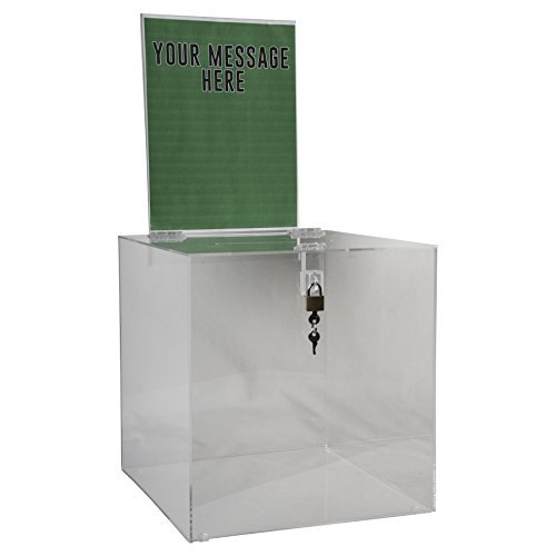 Clear Acrylic Donation Box with Lock - Secure Ballot, Raffle, Suggestion & Complaint Box - Removable Sign Holder & Slot - 12x12 Plexiglass Multipurpose Container for Events, Voting, Fundraisers & Customer Feedback