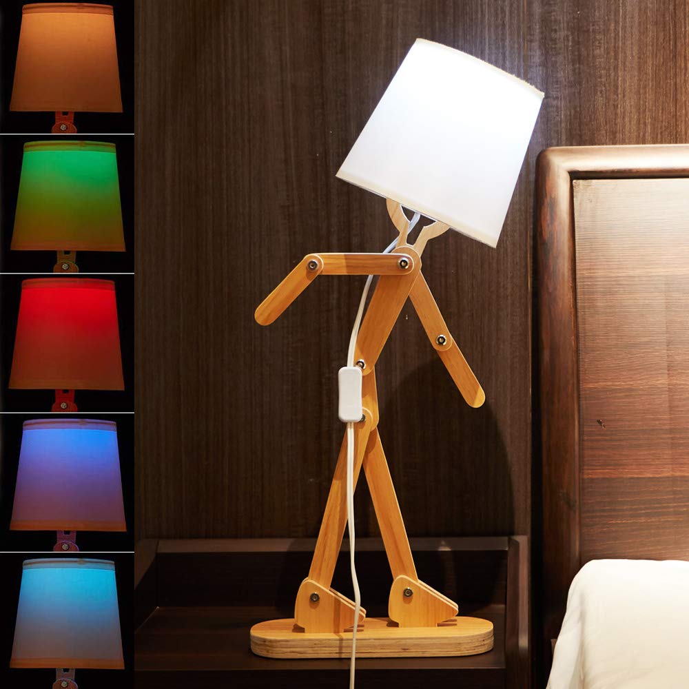 Adjustable Wooden Kids Desk Lamp with Remote Control - 8 Color Modes, DIY Fun Reading Light for Bedroom, Study & Living Room - Perfect Night Light for Children's Room & Homework Area