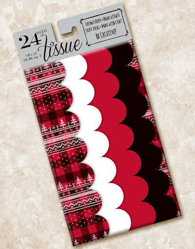 Buffalo Plaid Sweater Scalloped Tissue Paper - Christmas Gift Wrapping, Holiday Decorations, Party Favors & DIY Craft Supplies