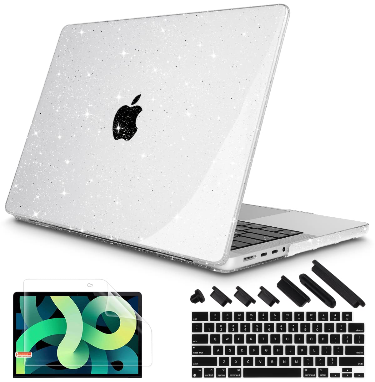 Sparkly Clear Hard Shell Case for MacBook Pro 14 Inch 2021-2023 (Model A2442/A2779 M1/M2 Pro/Max) with Touch ID - Includes Keyboard Cover & Screen Protector | Protective Cover for Work, Travel & Daily Use