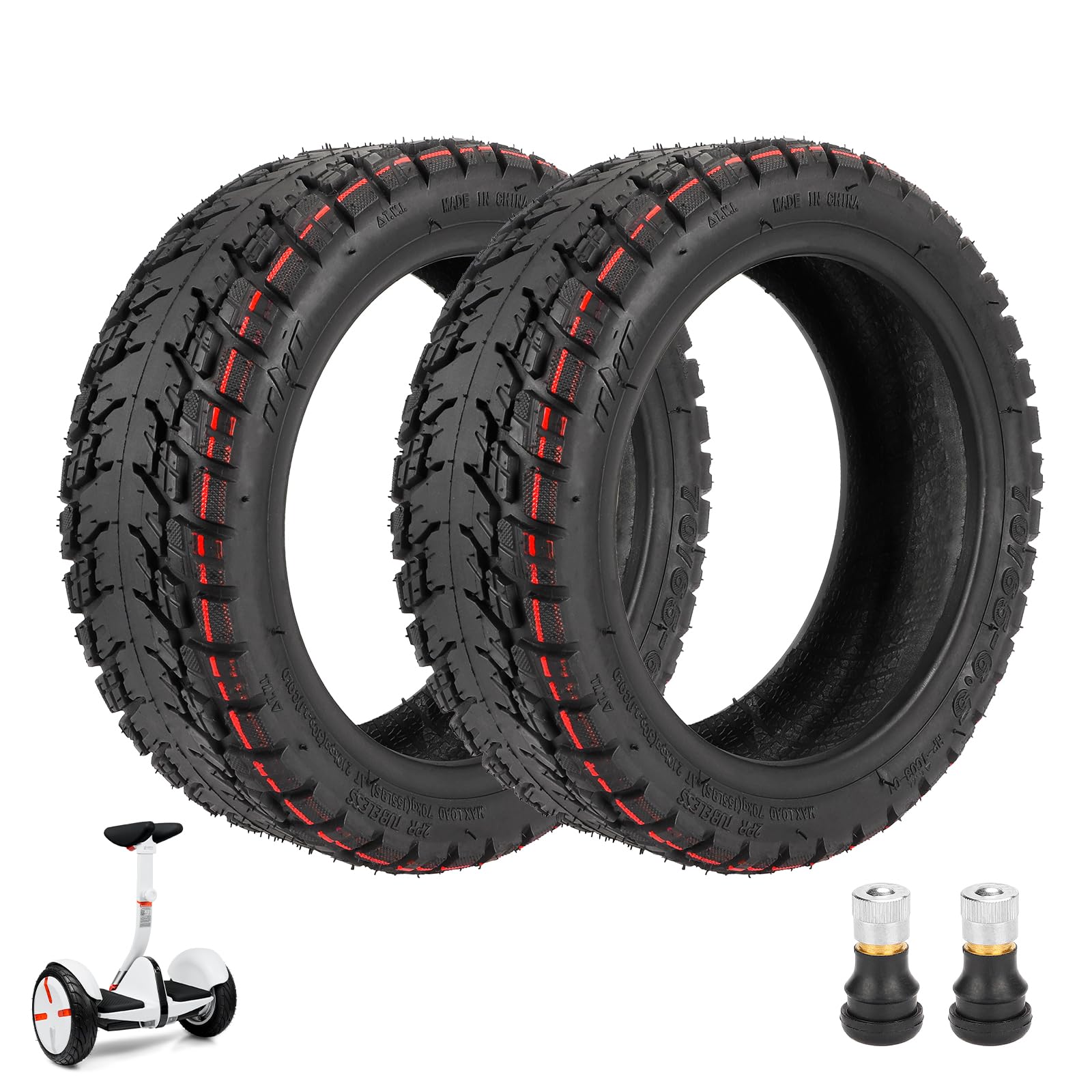 2-Pack UliP 70/65-6.5 Off-Road Tubeless Scooter Tires with Valve - 255x70 Replacement Tires for Ninebot Mini Pro Electric Balance Scooter - Perfect for Outdoor Adventures & Urban Commuting
