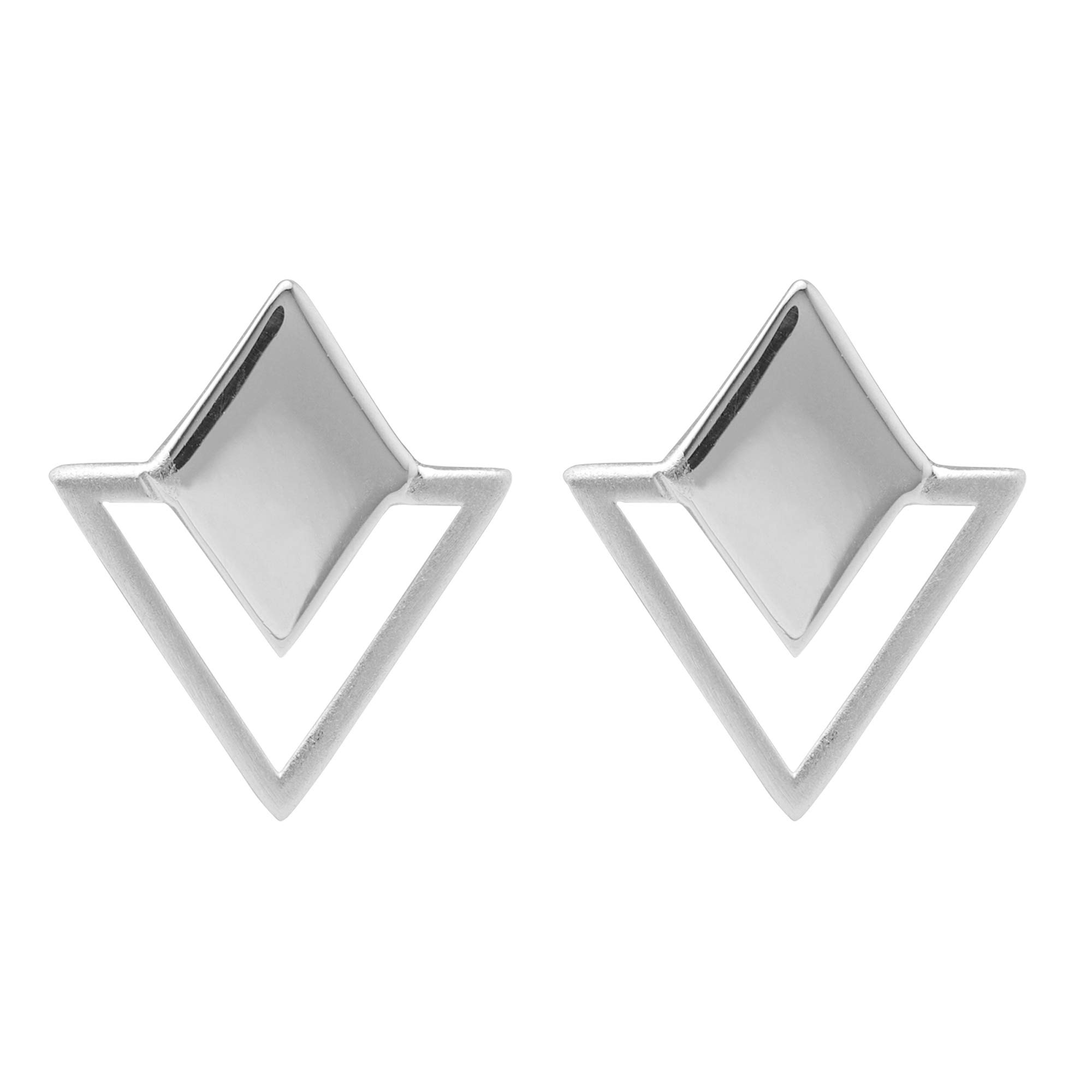 Sterling Silver Geometric Stud Earrings for Women - Diamond & Triangle Design