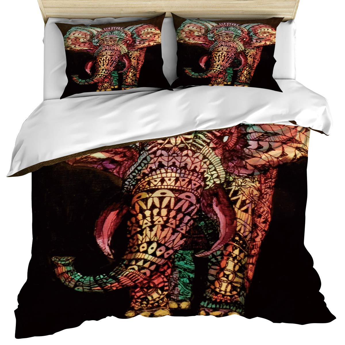 Premium African Elephant Duvet Cover Set - 3 Piece Bohemian Mandala Floral Cotton Bedding (Full Size) | Soft & Cozy Luxury Bedding for Master Bedroom | Machine Washable & Wrinkle Resistant | Perfect for Boho Chic Home Decor & Guest Room Styling
