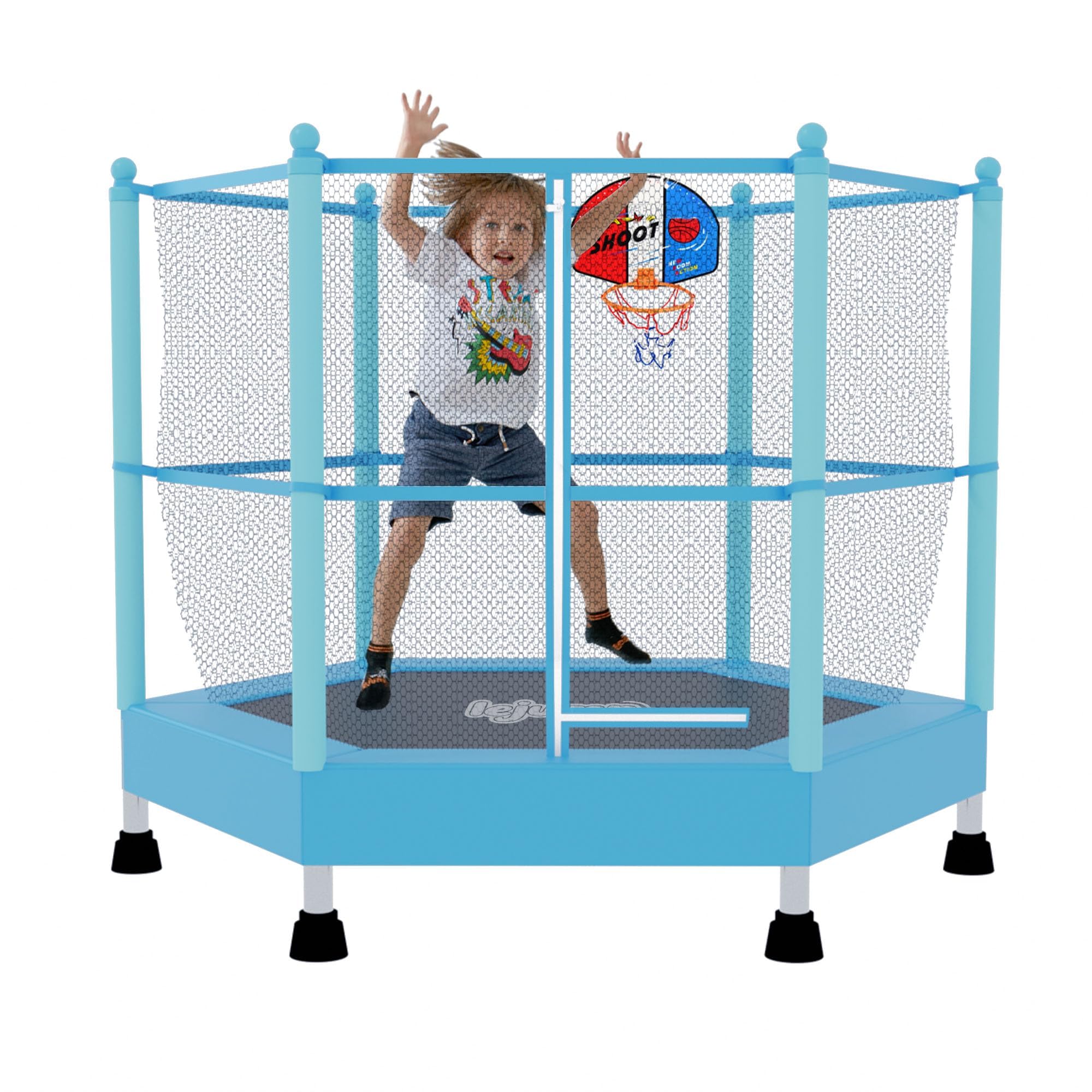 LeJump 55/60 Inch Kids Trampoline with Safety Enclosure Net - Indoor/Outdoor Toddler Trampoline for Boys & Girls Ages 3-8 - Perfect Birthday Gift for Active Kids, Home Playroom & Backyard Fun