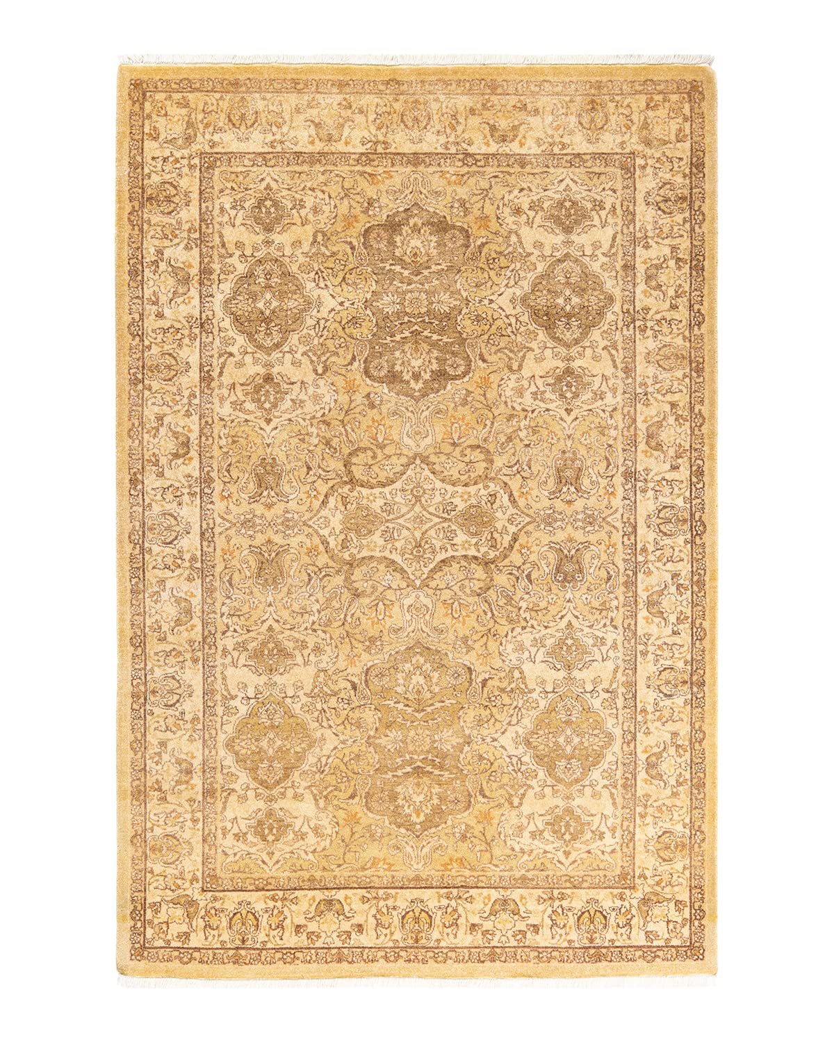 Handmade Traditional Oriental Mogul Green Wool Area Rug 4x6 - Unique Hand-Knotted Design for Living Room, Bedroom & Home Decor | Solo Rugs