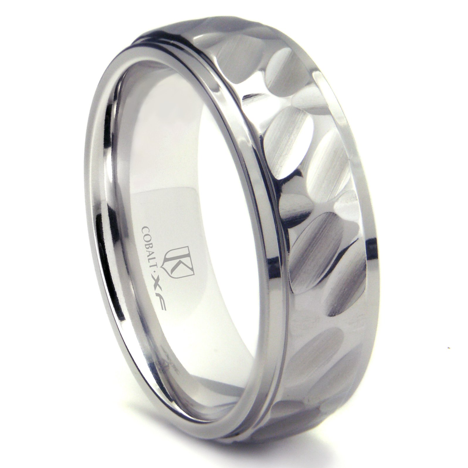 Cobalt XF Chrome 8MM Hammer Finish Wedding Band Ring for Men - Durable Comfort Fit Tungsten Alternative - Perfect for Engagements, Anniversaries & Everyday Wear