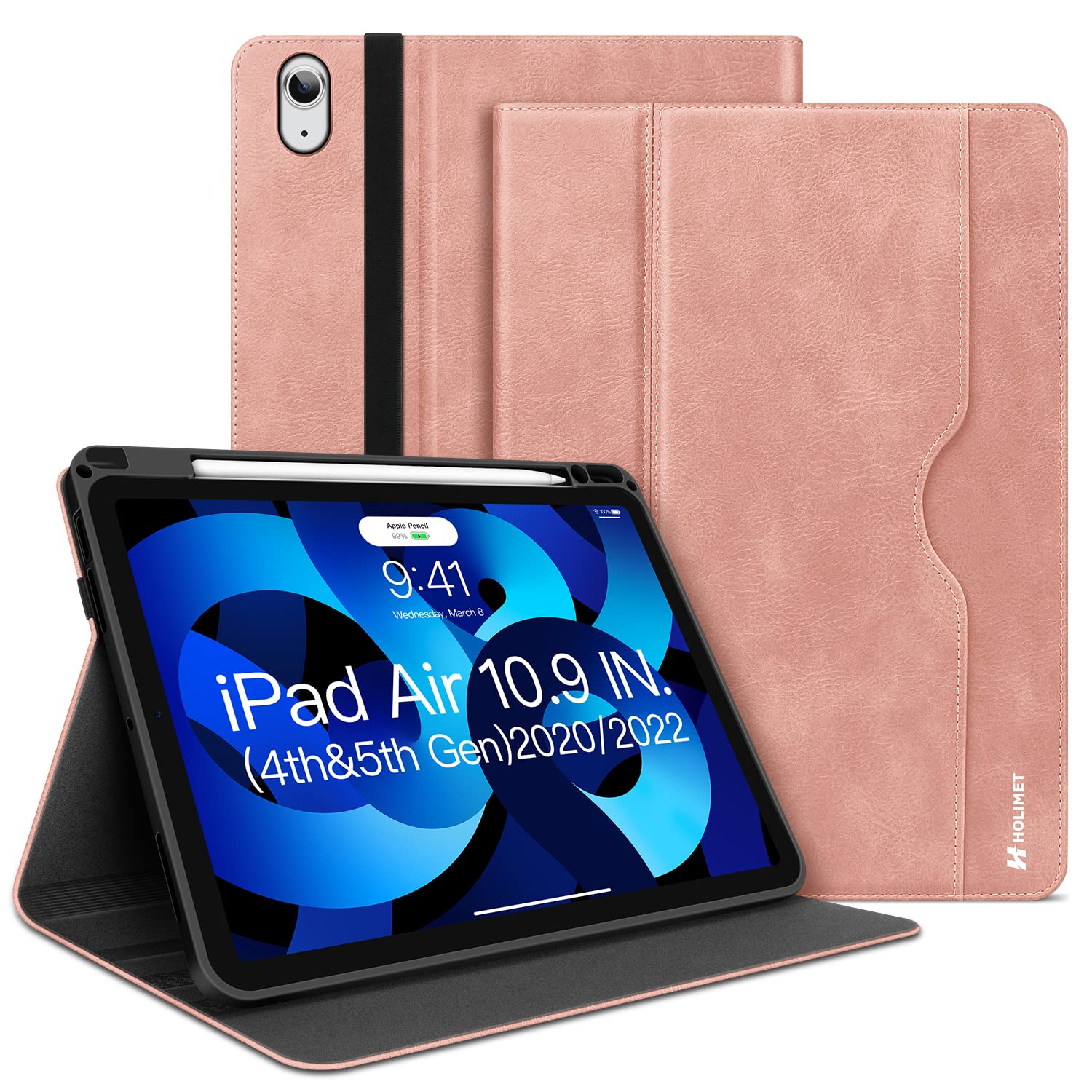 Premium PU Leather Folio Case for iPad Air 4th/5th Gen (10.9 Inch, 2020/2022) - Protective Cover with Stand, Pencil Holder & Auto Sleep/Wake | Perfect for Work, Study & Travel