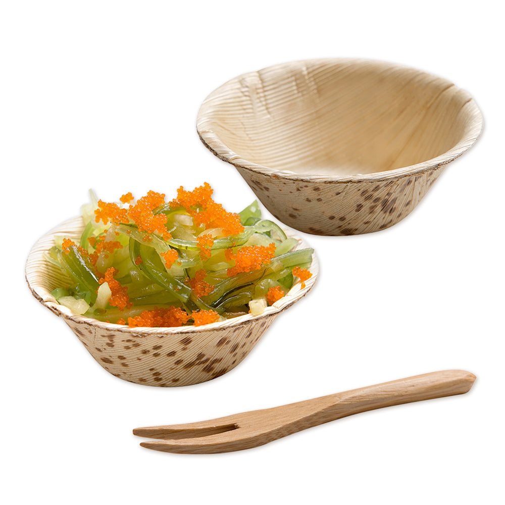 100 Pack 2 oz Natural Bamboo Bowls & 100 Pack 3.5