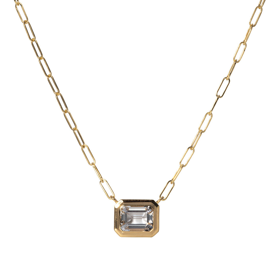 Goshwara Emerald Cut Rock Crystal 18K Gold Pendant Necklace for Women - Elegant Jewelry Gift for Birthday, Anniversary & Special Occasions