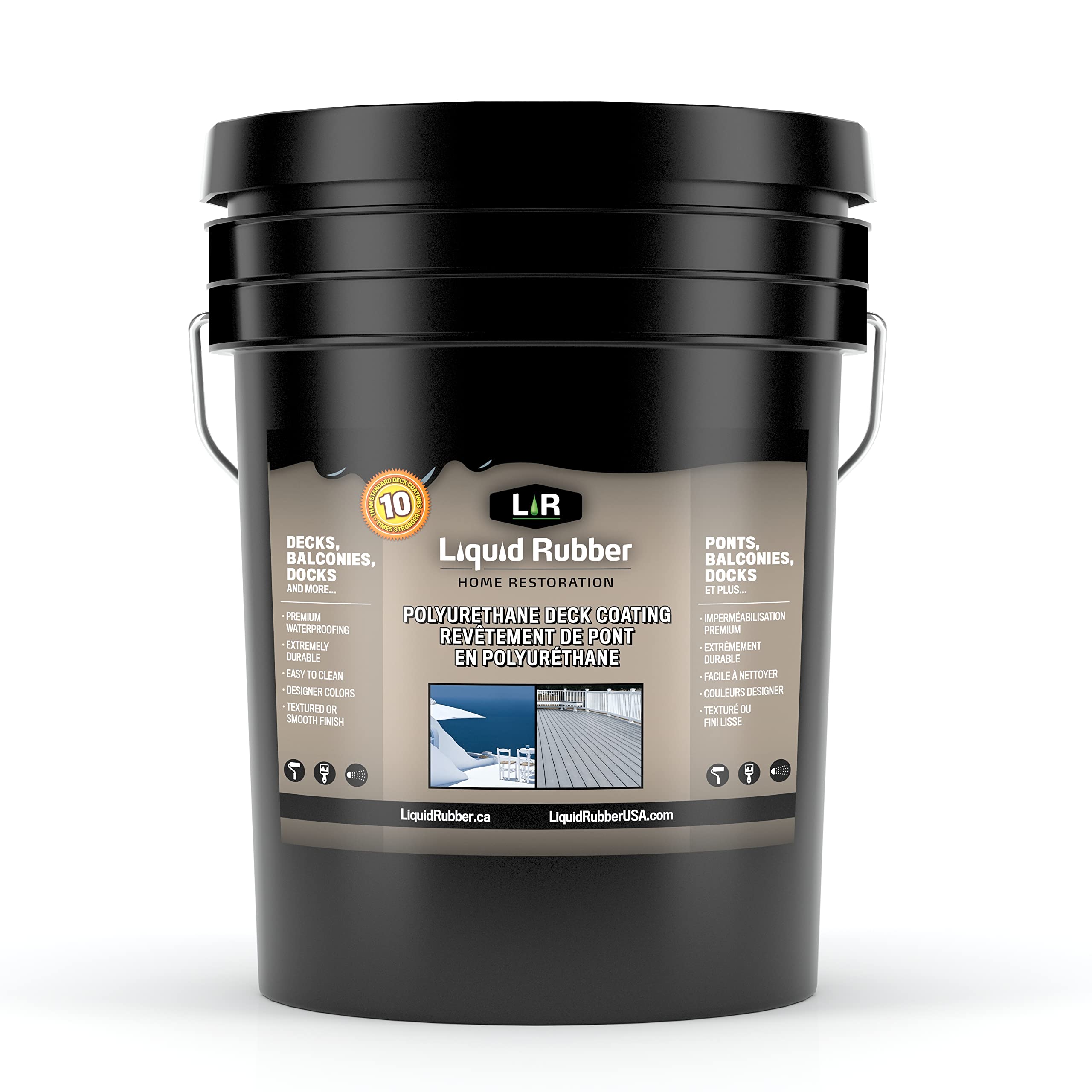 Liquid Rubber Smooth Polyurethane Deck Coating - Solar Protection Deck Sealant | Non-Toxic Waterproofing Membrane for Wood, Concrete & Metal | Easy DIY Application, Neutral Beige, 5 Gallon | Perfect for Patios, Balconies & Outdoor Decks