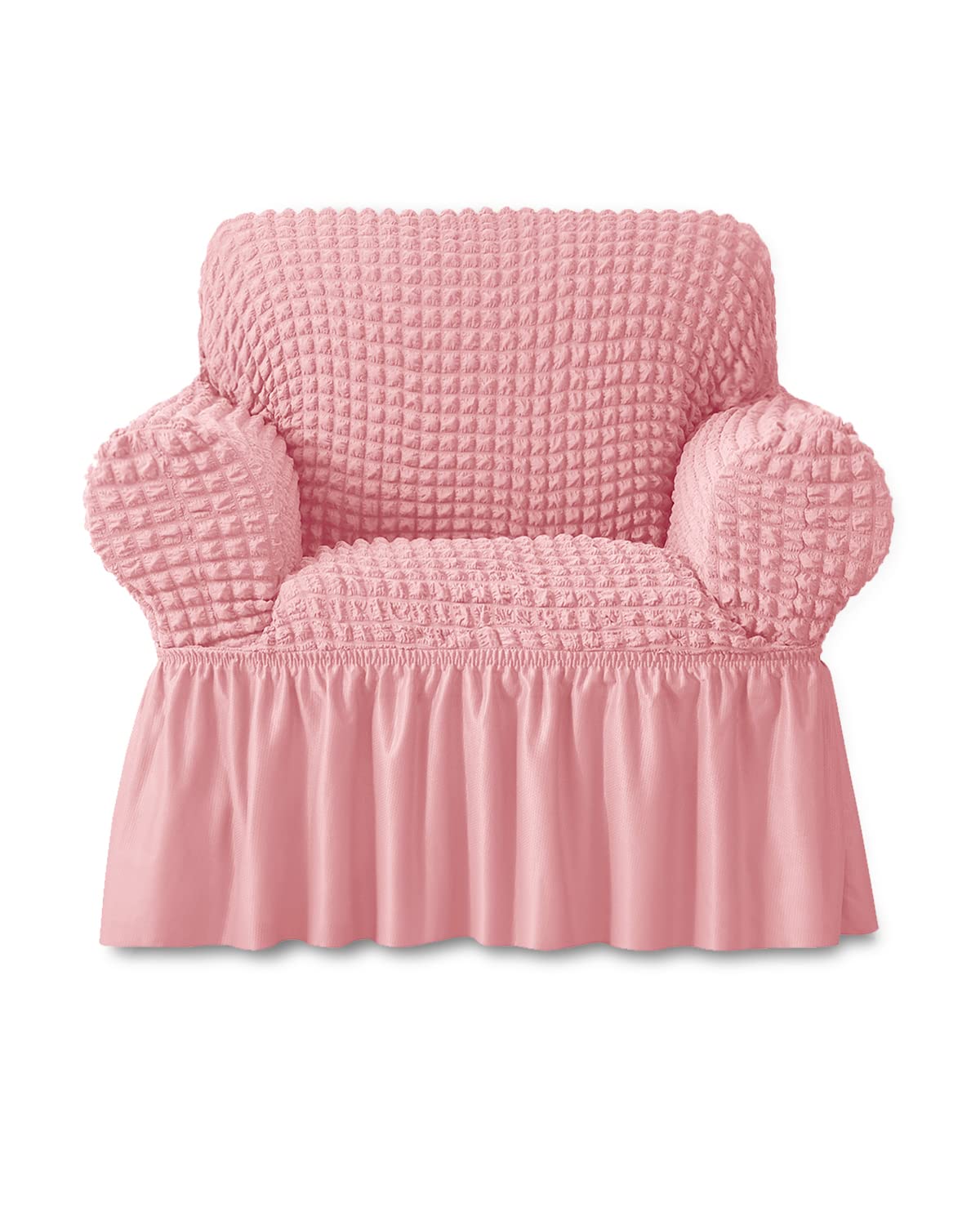 BLUESURGE 1-Piece Stretchable Armchair Slipcover with Skirt - Washable, Durable High Elastic Sofa Cover - Universal Fit Furniture Protector for Living Room, Bedroom, Office (1-Seater, Pink)