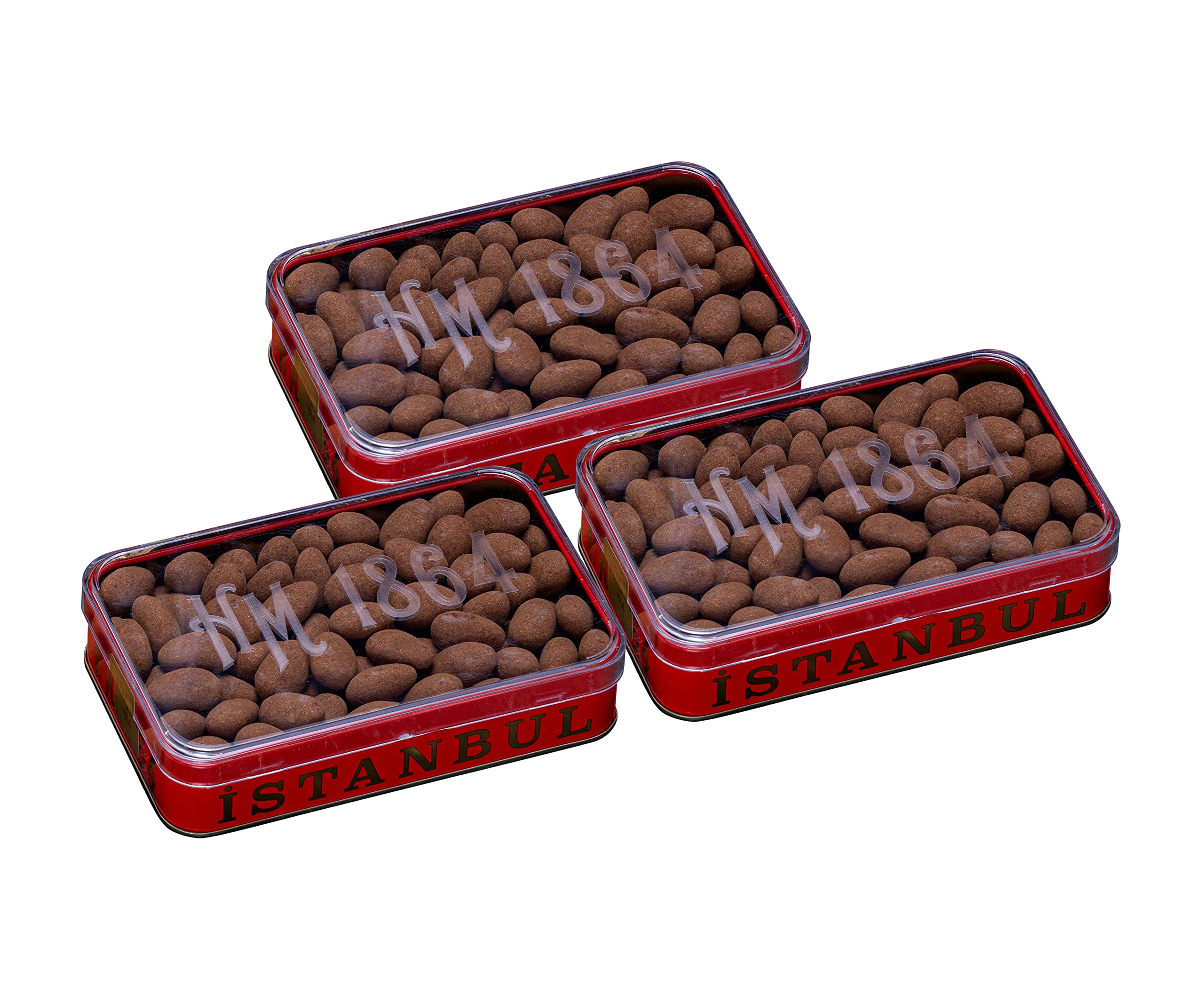 Premium Hafiz Mustafa 1864 Istanbul Cinnamon & Milk Chocolate Covered Almond Dragees in Gift Tin (3 x 0.5kg) - Luxury Turkish Delight Snacks for Coffee, Tea, Gifting & Special Occasions