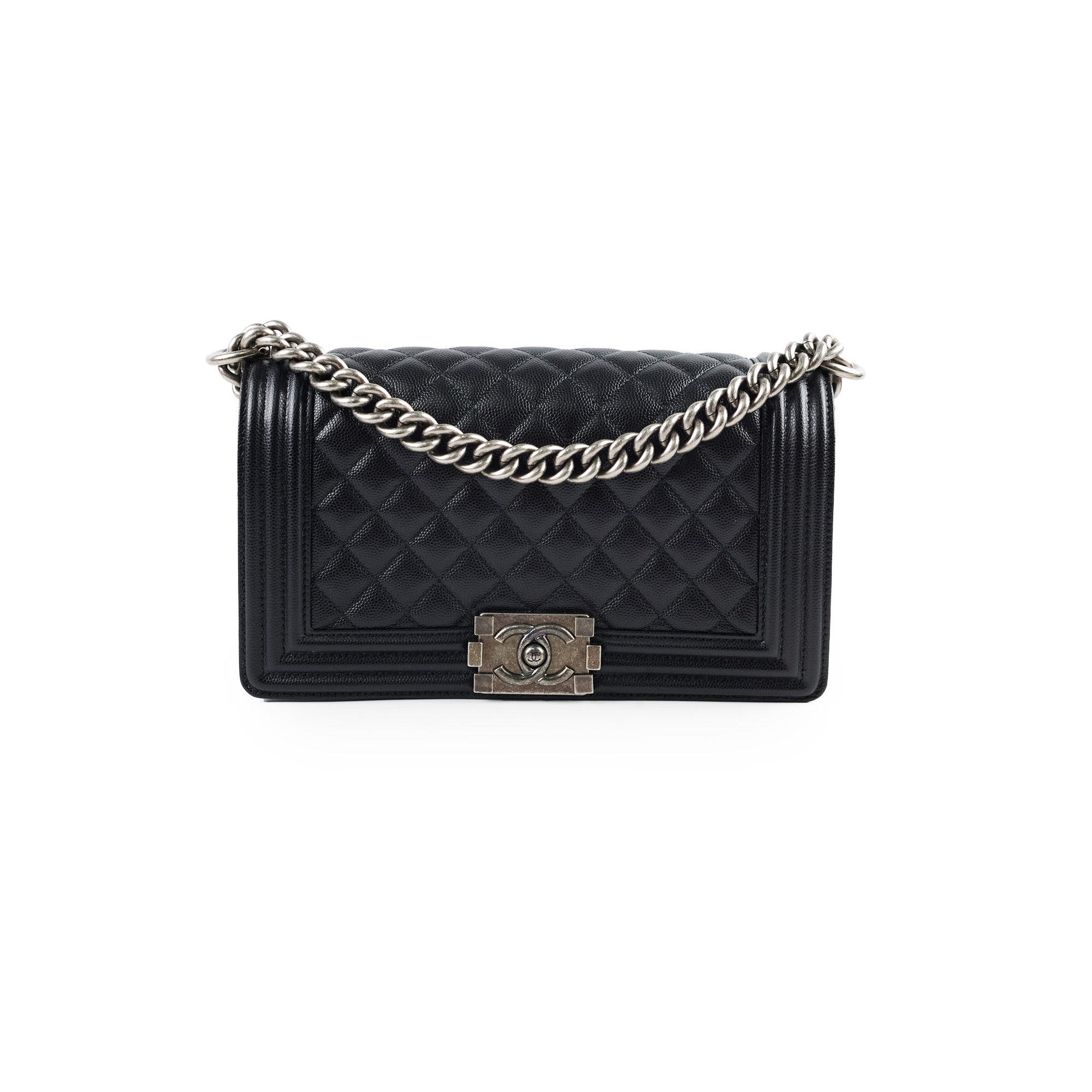 Chanel Caviar Old Medium Boy Bag Black 28cm - Luxury Designer Handbag for Women, Perfect for Evening Parties & Special Occasions