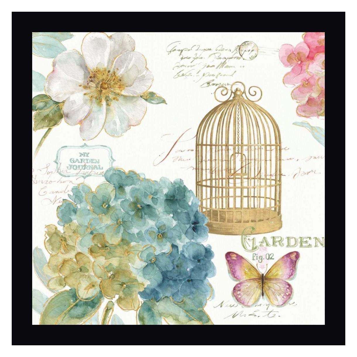 Lisa Audit Rainbow Seeds Floral Birdcage III - 20x20 Inch Framed Canvas Wall Art Print with Black Frame - Ready to Hang - Perfect for Living Room, Bedroom, or Office Decor