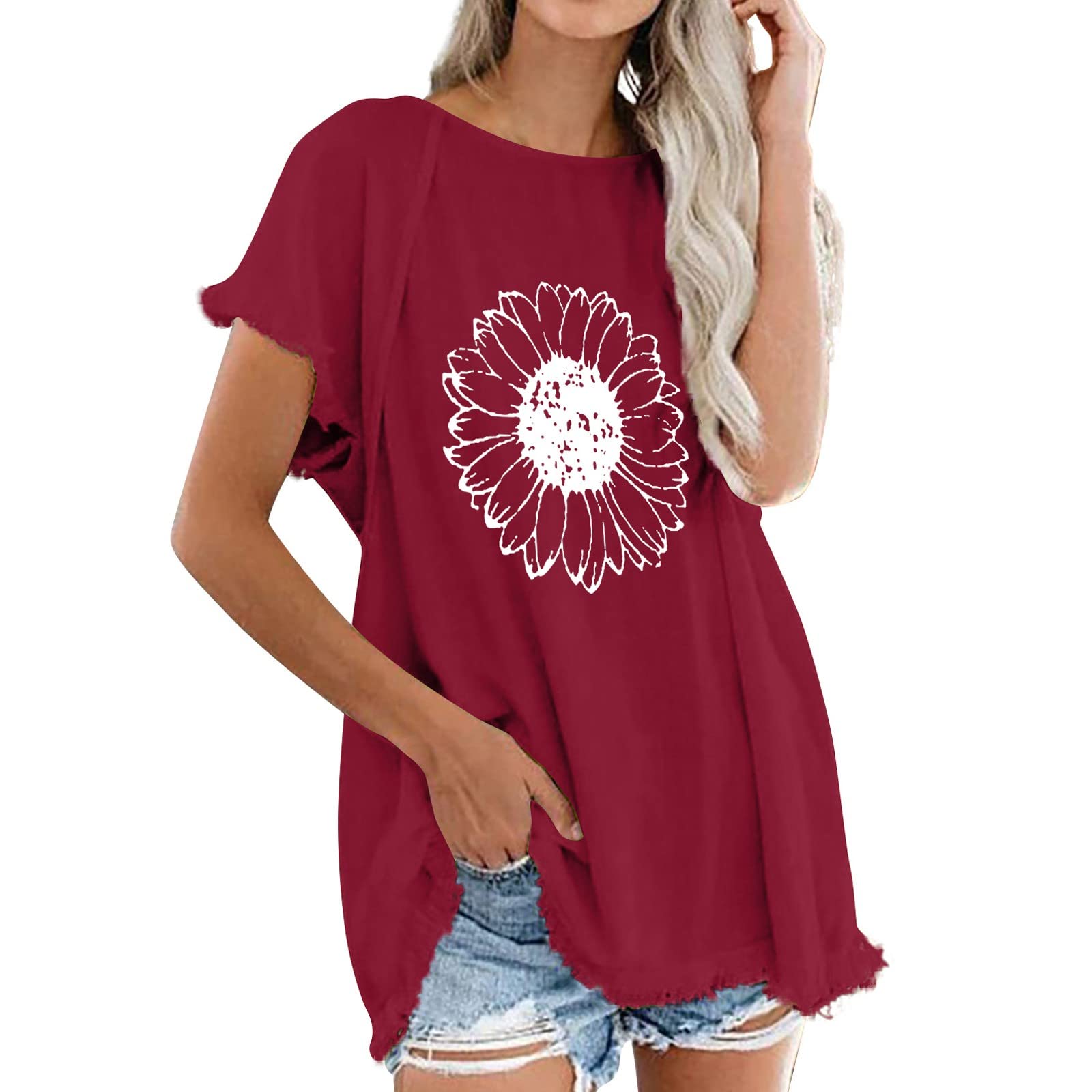 Women's Floral Printed Short Sleeve T-Shirt - Summer Crew Neck Loose Fit Comfortable Casual Top for Everyday Wear, Outings & Beach Days