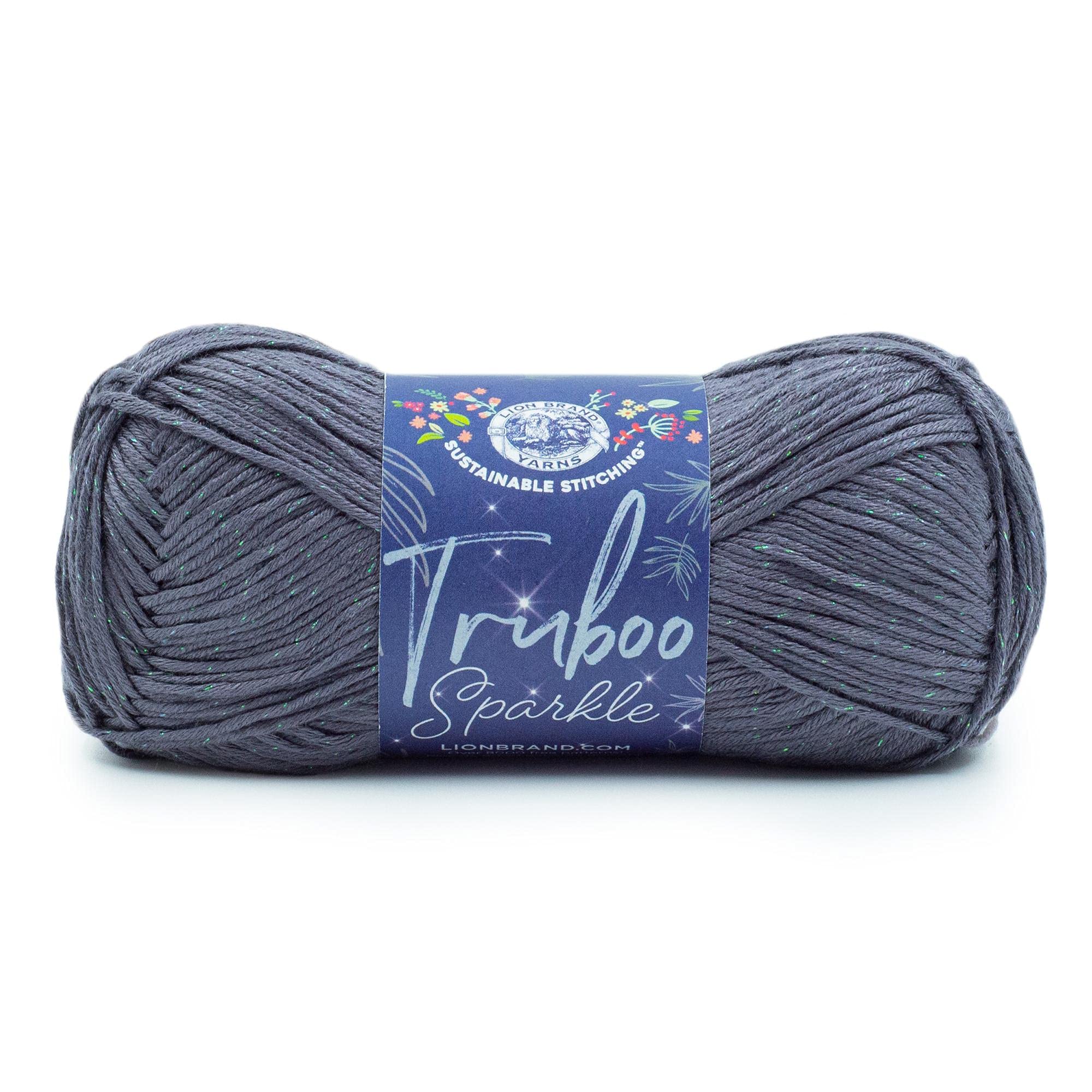 Lion Brand Yarn Truboo Sparkle Yarn - Thunder Color, 1 Skein (100g) - Soft Shimmering Bamboo Rayon Blend for Crochet & Knitting Projects, DIY Scarf, Shawl, Baby Blanket Making