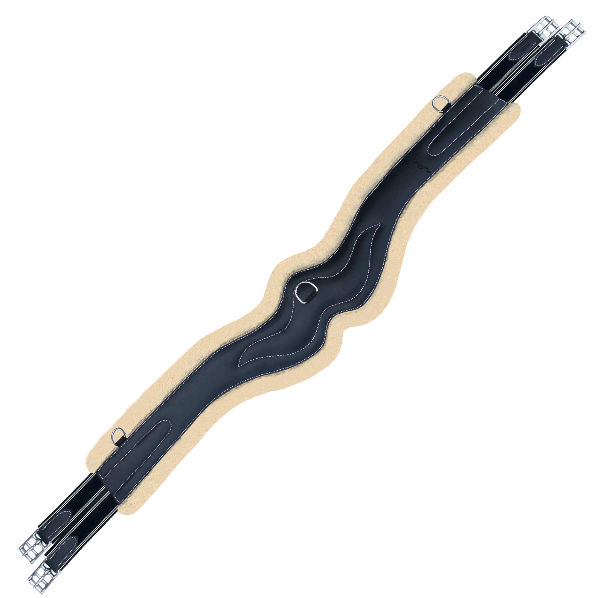 Premium Anatomic Overlay Horse Girth - Soft Calf Leather or Genuine Sheepskin Lining with Fancy Stitching | Stainless Steel Roller Buckles & Elastic for Comfort | Perfect for Dressage, Show Jumping & Trail Riding